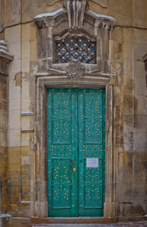 an old door in the old city of Lviv in Ukraineの写真素材