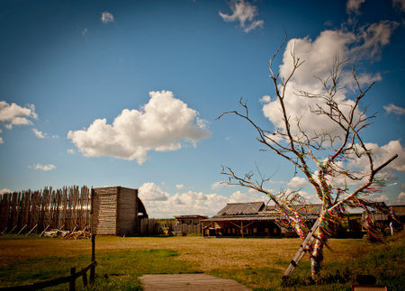 restored settlement in Suzdal, rustic surroundings, rural household itemsの写真素材