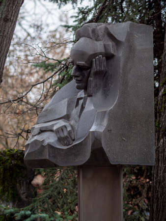 Novodevichy Cemetery in Moscow, monument and grave, sculpture, face in stone, work of artのeditorial素材
