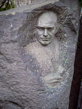 Novodevichy Cemetery in Moscow, monument and grave, sculpture, face in stone, work of artのeditorial素材