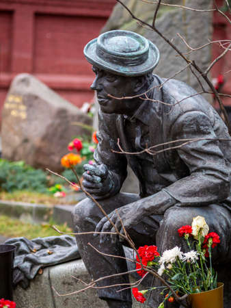Novodevichy Cemetery in Moscow, monument and grave, sculpture, face in stone, work of artのeditorial素材