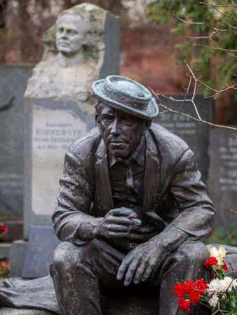 Novodevichy Cemetery in Moscow, monument and grave, sculpture, face in stone, work of artのeditorial素材