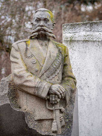 Novodevichy Cemetery in Moscow, monument and grave, sculpture, face in stone, work of artのeditorial素材