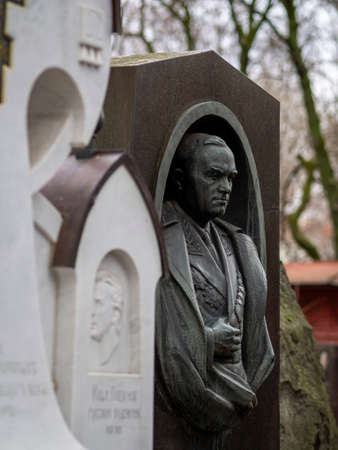 Novodevichy Cemetery in Moscow, monument and grave, sculpture, face in stone, work of artのeditorial素材