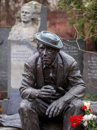 Novodevichy Cemetery in Moscow, monument and grave, sculpture, face in stone, work of artのeditorial素材