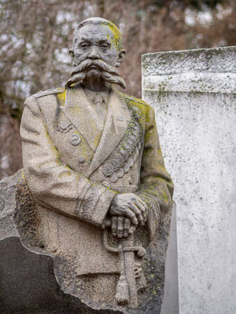 Novodevichy Cemetery in Moscow, monument and grave, sculpture, face in stone, work of artのeditorial素材
