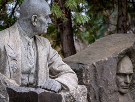 Novodevichy Cemetery in Moscow, monument and grave, sculpture, face in stone, work of artのeditorial素材