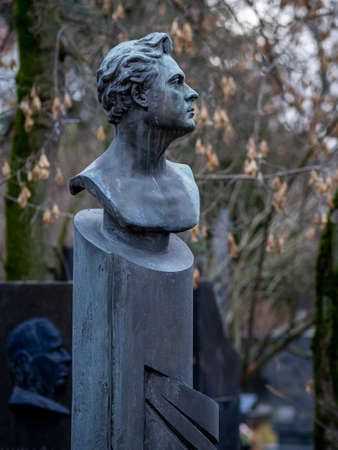 Novodevichy Cemetery in Moscow, monument and grave, sculpture, face in stone, work of artのeditorial素材