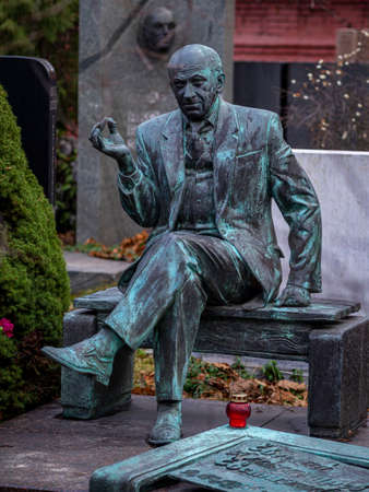 Novodevichy Cemetery in Moscow, monument and grave, sculpture, face in stone, work of artのeditorial素材
