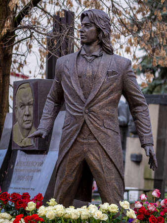 Novodevichy Cemetery in Moscow, monument and grave, sculpture, face in stone, work of artのeditorial素材
