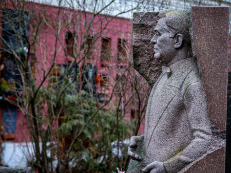 Novodevichy Cemetery in Moscow, monument and grave, sculpture, face in stone, work of artのeditorial素材
