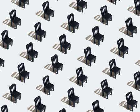 Minimal black and white pattern with chairs. Simple geometric concept, seamless visual arrangement. Home design idea, monochromatic visualization.の写真素材