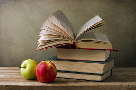 Books and apples. Back to school concept.の写真素材