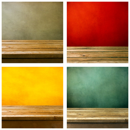 Set of grunge backgrounds with wooden deck tabletopの写真素材