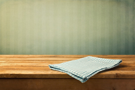 Vintage background with empty wooden table and teableclothの写真素材