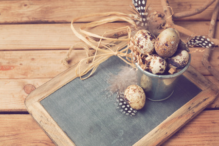 Easter holiday background with quial eggsの写真素材