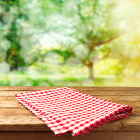 Nature background with empty wooden table with tableclothの写真素材