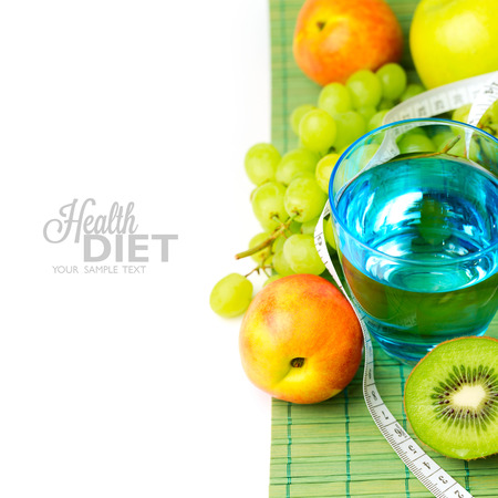 Water and healthy fruits for diet conceptの写真素材