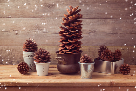 Pine corn decoration for Christmas table settingの写真素材
