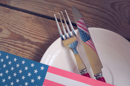 Table place setting for 4th of July celebrationの写真素材