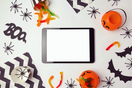 Tablet mock up template for halloween holiday app presentationの写真素材