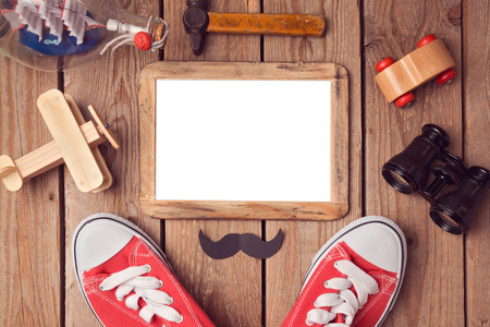 Picture frame mock up template for Father's day holiday. View from above. Flat layの写真素材