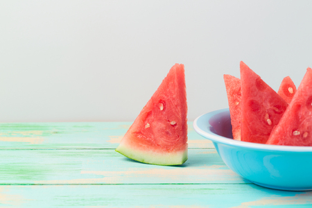 Watermelon on wooden table. Summer holiday conceptの写真素材