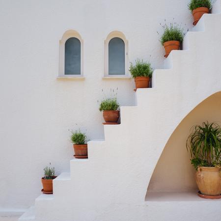 Typical greek house detail with plantsの写真素材
