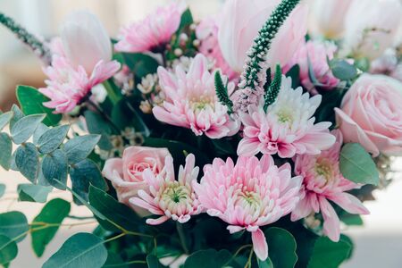 Spring flowers bouquet backgroundの写真素材