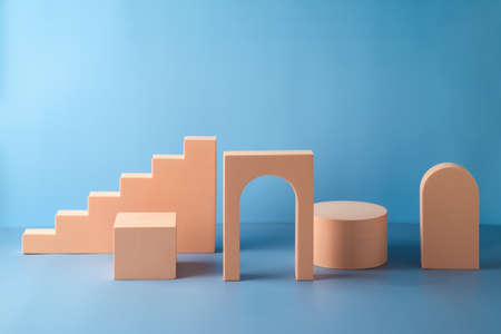 Creative background for cosmetic products display. Geometrical shapes composition for mockup designの写真素材