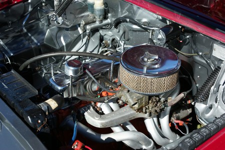 A modified show cars chrome finished engine