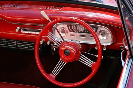 The dashboard of a restored 1960's era car.の写真素材