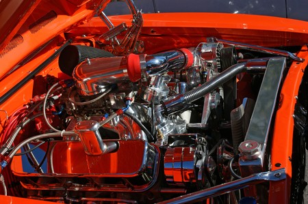 A closeup of a performance care engine modified for show.