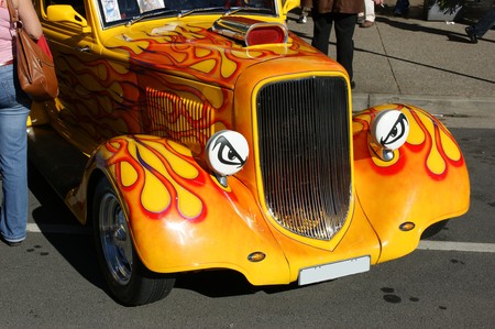 Front view of a custom painted hotrod on show.の写真素材