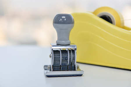 Rubber stamp and adhesive tapeの写真素材