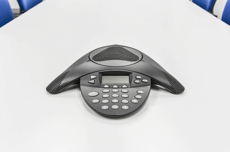 Black IP conference device the the meeting roomの写真素材