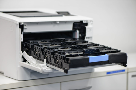 Opened the cartridge tray of Laserjet printerの写真素材