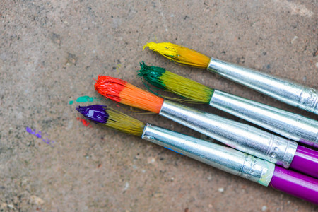 paintbrush is on brick floorの写真素材