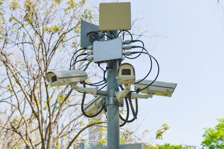 CCTV cameras on the post in the public park