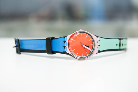 Colorful watch on the white tableの写真素材