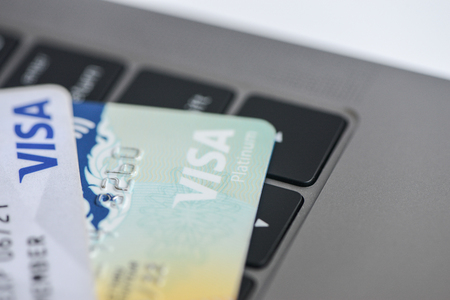 Bangkok, Thailand / February 26 2018 : Visa Credit card are on the laptopのeditorial素材