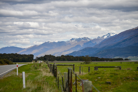 Road and valley in New Zealand south landの写真素材