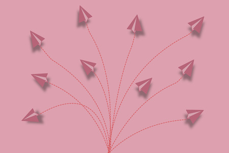 Minimal drawing business concept of different thinking for many paper plane point other direction