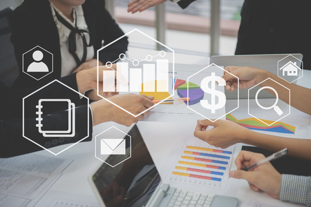 Business people in the meeting for marketing discussion with business value diagram iconの写真素材