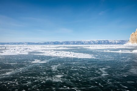 Cracks on the ice at the Baikal lake in Russia - Landscape