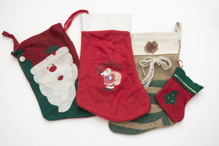 Christmas socks on the white background.