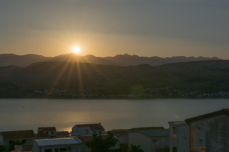 Dawning above the sea on the island of Pag in Croatia.の写真素材