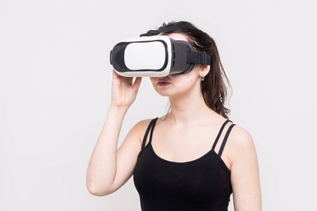 girl with virtual reality glassesのeditorial素材