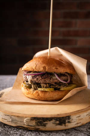 selective focus. juicy meat burgerの写真素材
