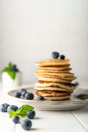 sweet pancakes for breakfast in a stackの写真素材